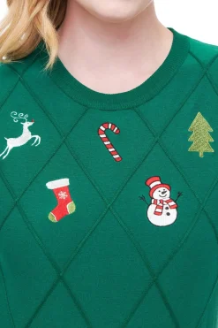 Unique Vintage Sweaters & Cardigans>1950s Green Christmas Embroidered Sweater