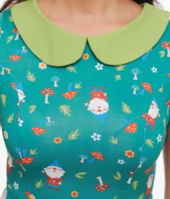 Unique Vintage Fit & Flare|Everyday Dresses>1950s Green Gnome Print Fit & Flare Dress