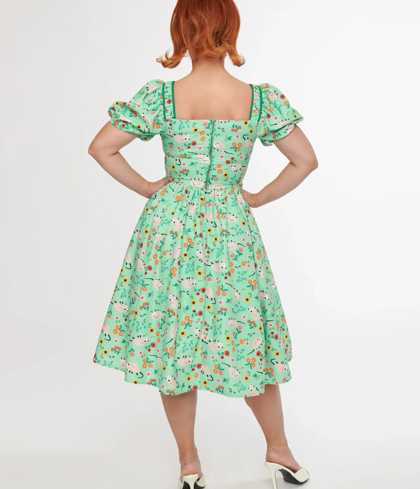 Unique Vintage Swing|Everyday Dresses>1940s Green Possum Print Button Front Dress