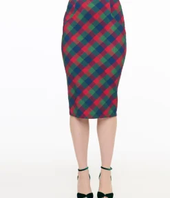 Unique Vintage Skirts|Pencil Skirts & Dresses>1950s Green & Red Plaid Tracy Pencil Skirt