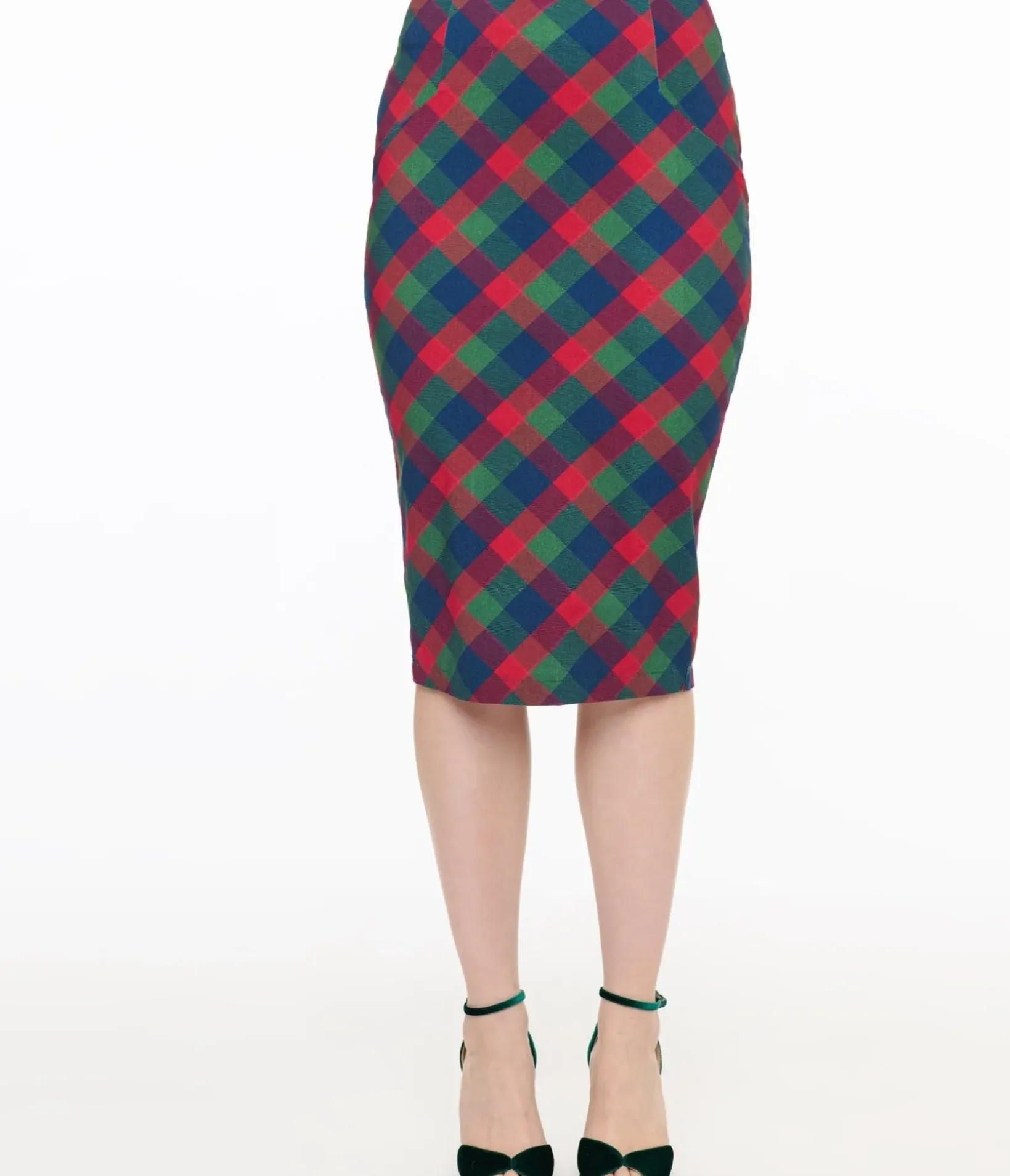 Unique Vintage Skirts|Pencil Skirts & Dresses>1950s Green & Red Plaid Tracy Pencil Skirt