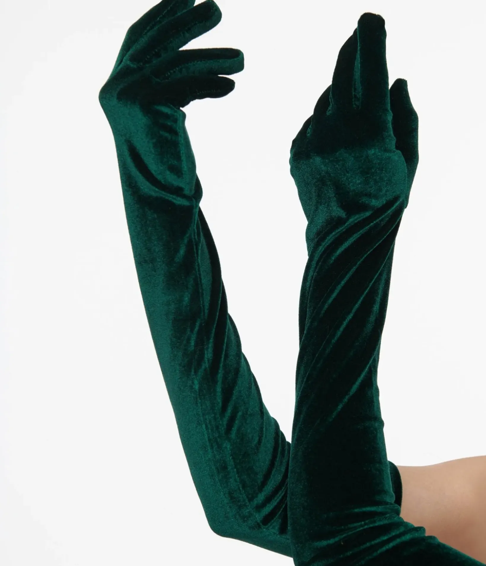 Unique Vintage Gloves & Scarves>1950s Green Velvet Elbow Length Gloves