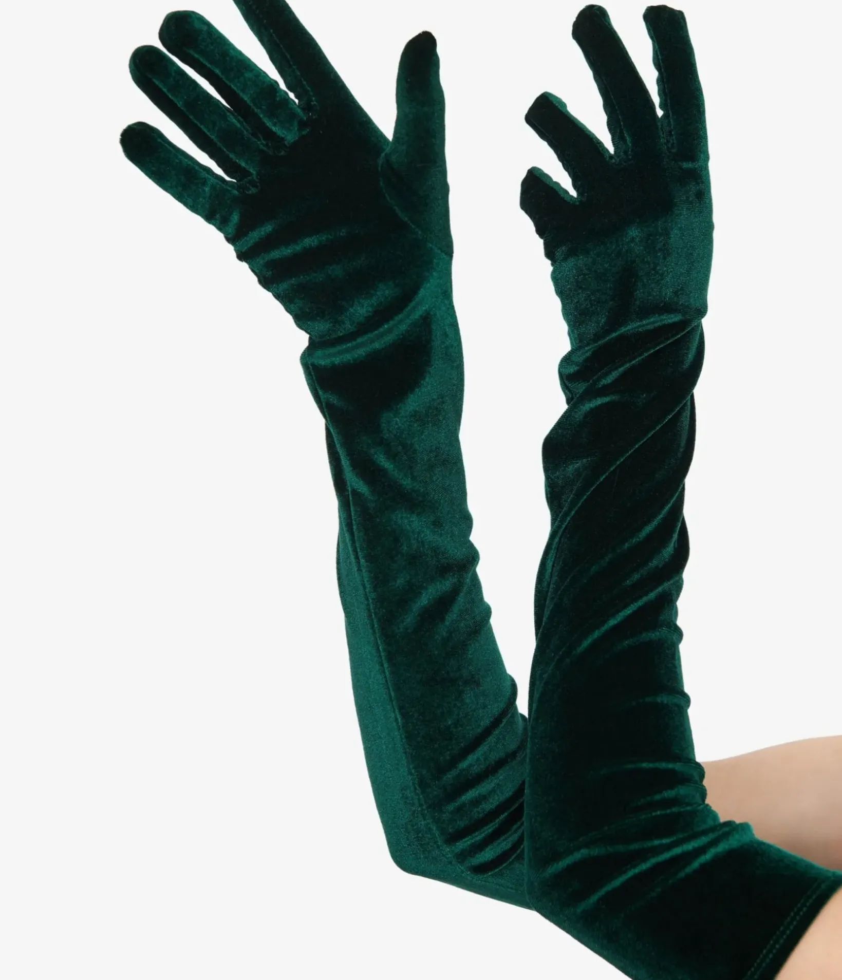 Unique Vintage Gloves & Scarves>1950s Green Velvet Elbow Length Gloves