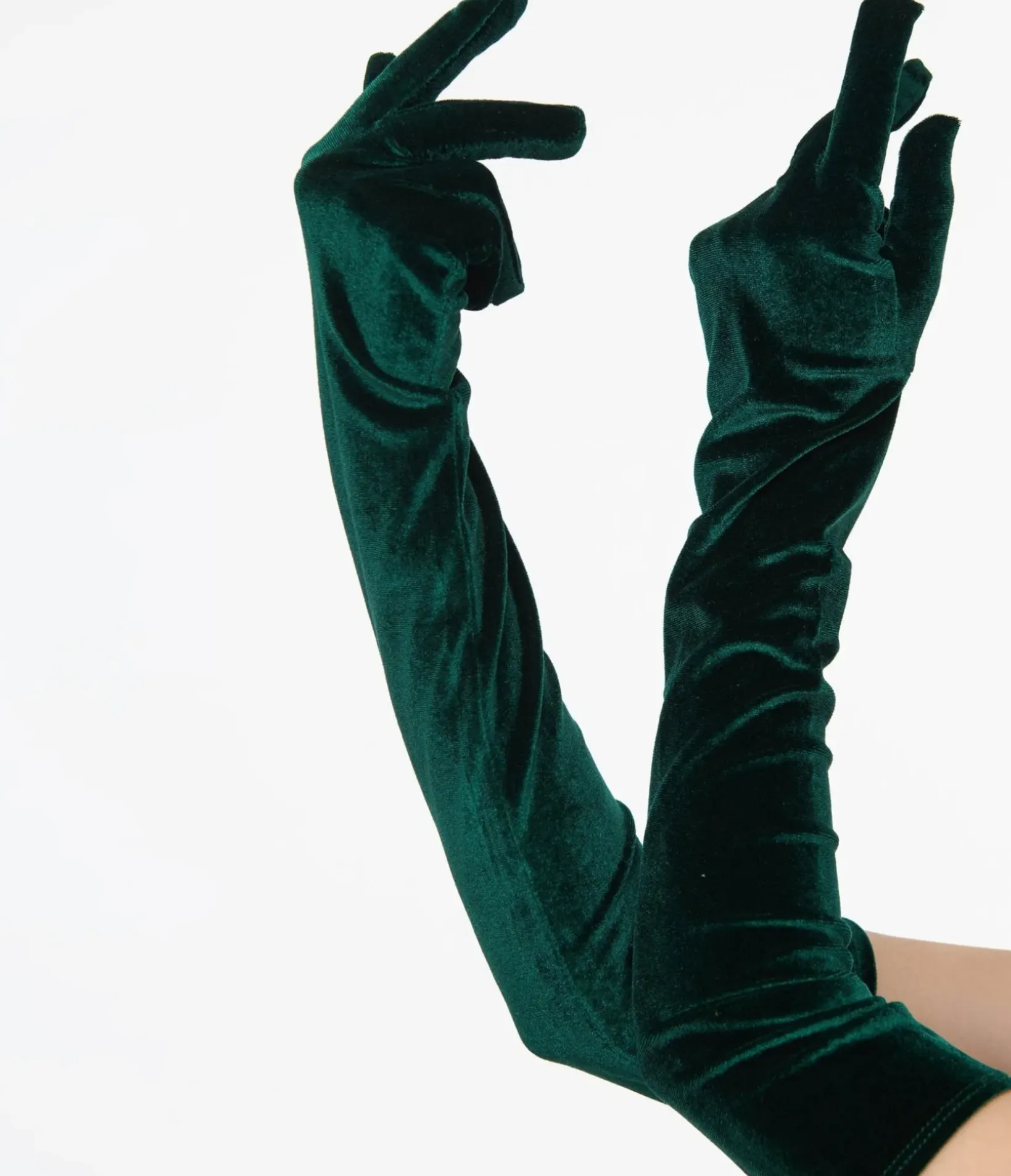 Unique Vintage Gloves & Scarves>1950s Green Velvet Elbow Length Gloves