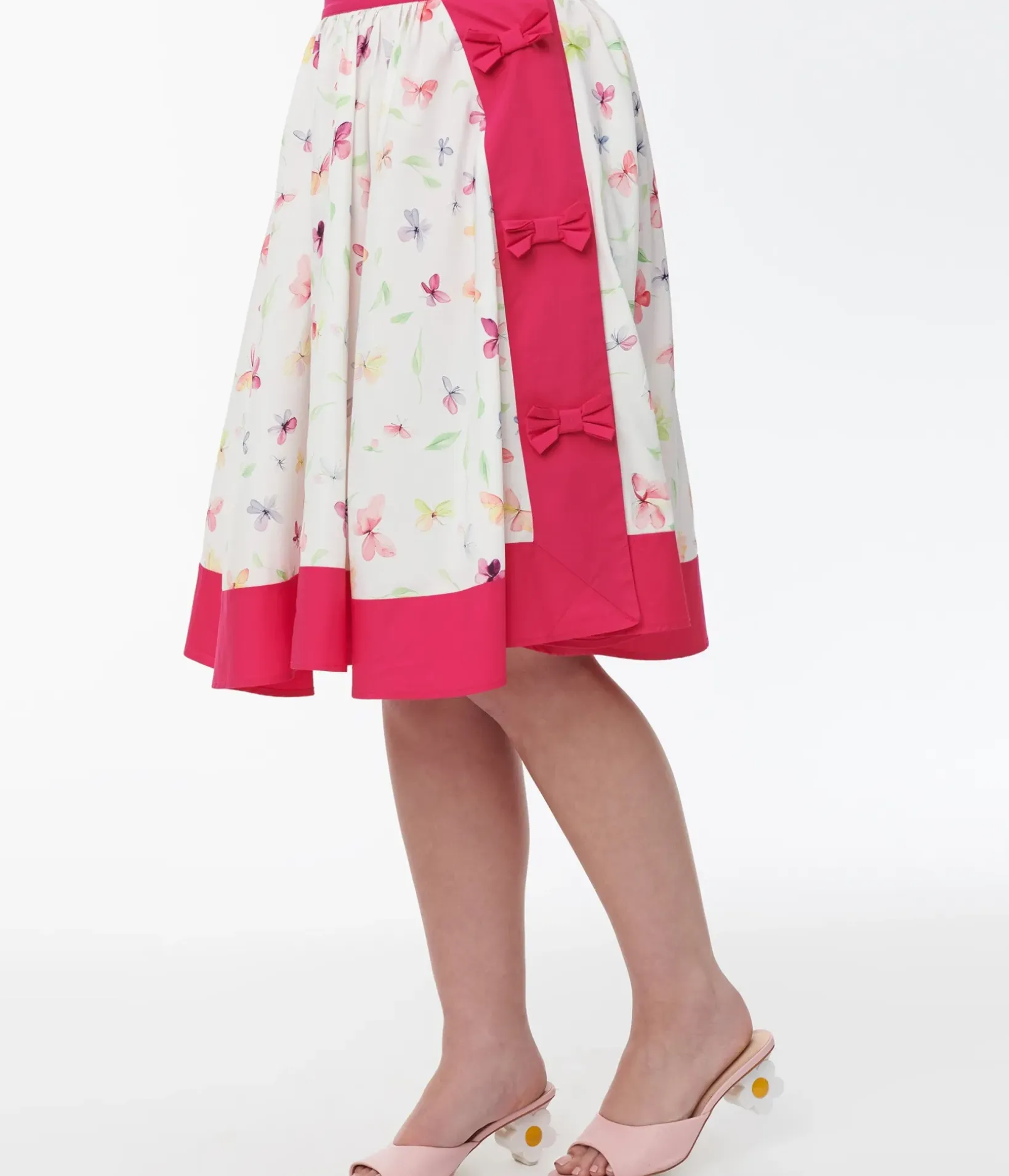 Unique Vintage Skirts|All Things Pink>1950s Hot Pink & White Butterfly Print Rye Swing Skirt