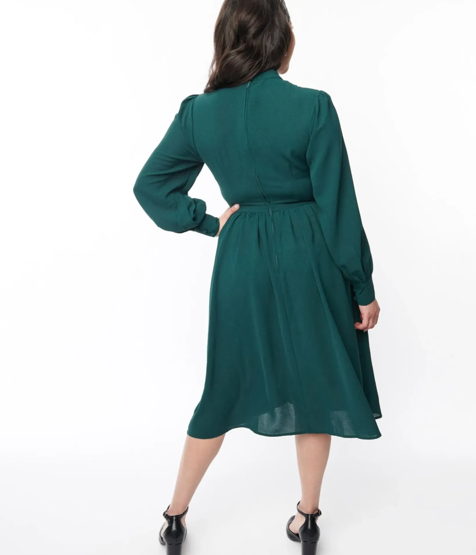Unique Vintage Swing|Everyday Dresses>1970s Hunter Green Keyhole Swing Dress