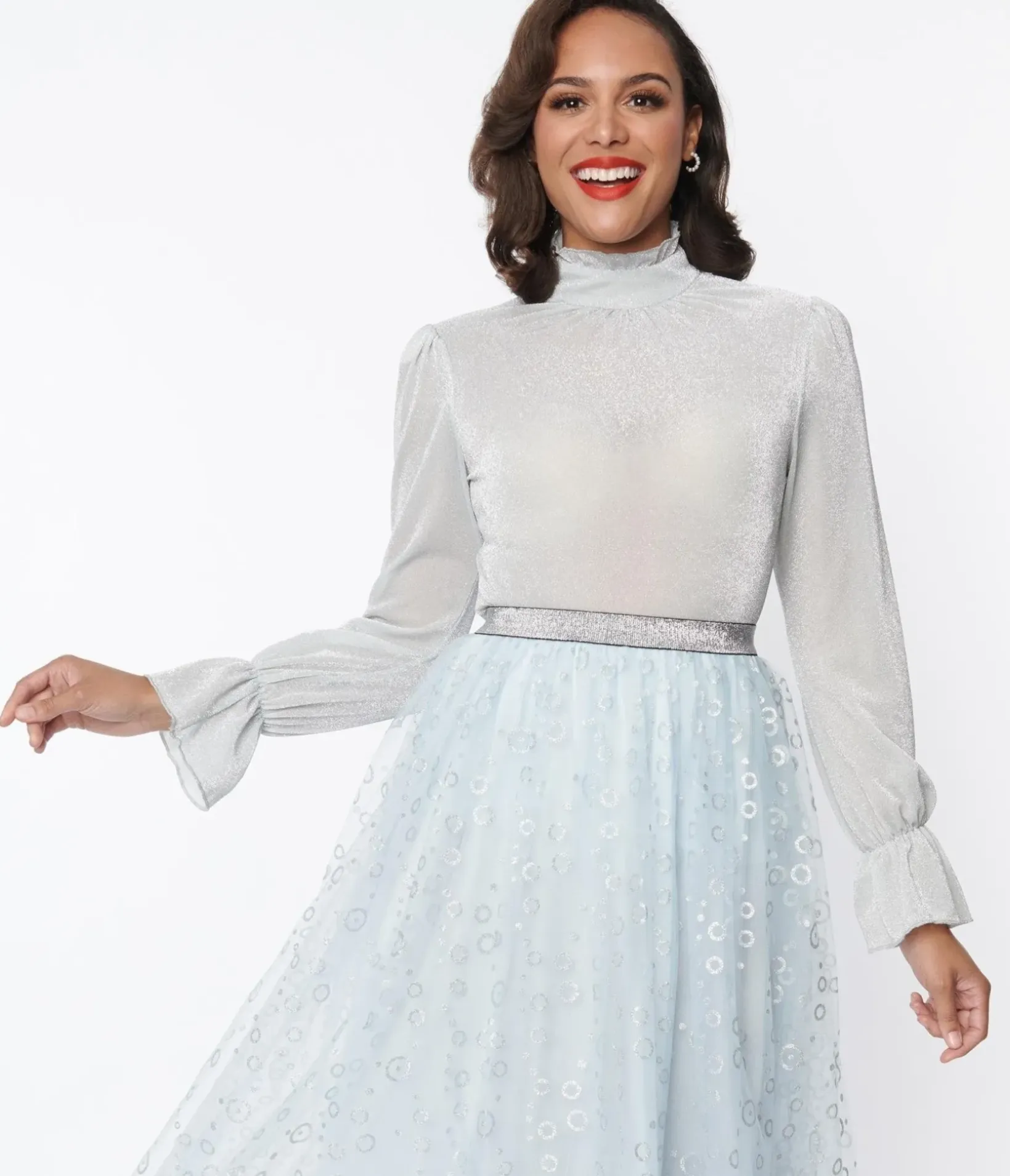 Unique Vintage Work Wear>Silver Mesh Donna Blouse