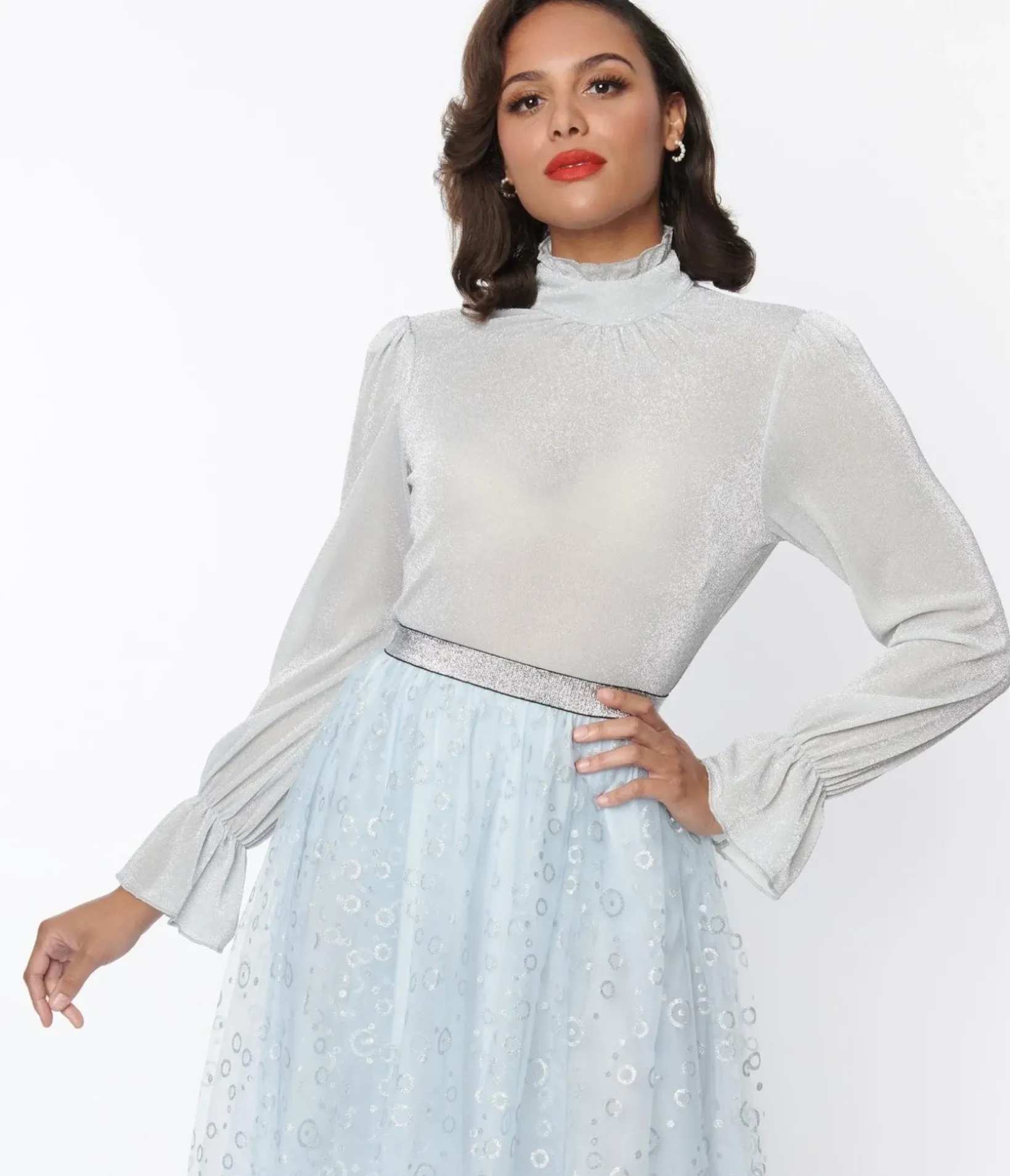 Unique Vintage Work Wear>Silver Mesh Donna Blouse