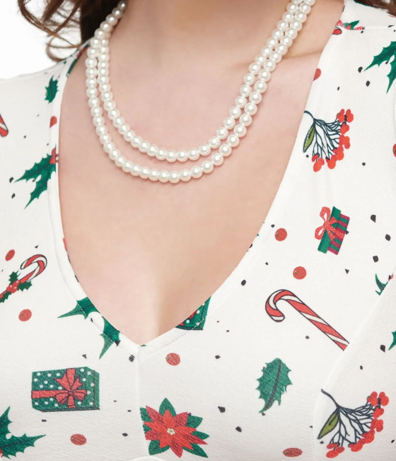 Unique Vintage Fit & Flare|Pocket Dresses>1950s Ivory Christmas Print Poppy Flare Dress