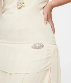 Unique Vintage Everyday Dresses|Special Occasion>1920s Ivory Draped Chiffon Flapper