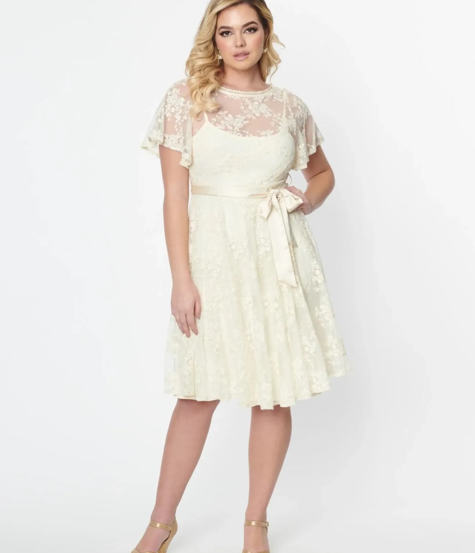 Unique Vintage Swing|Everyday Dresses>1930s Ivory Floral Lace Bridal Swing Dress
