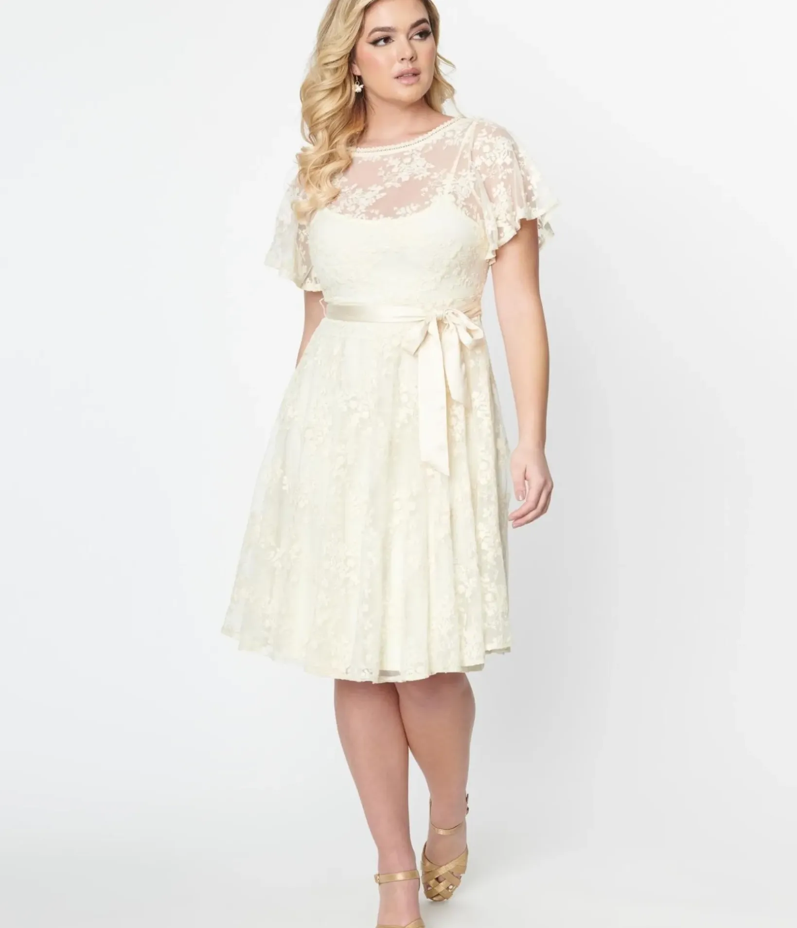 Unique Vintage Swing|Everyday Dresses>1930s Ivory Floral Lace Bridal Swing Dress