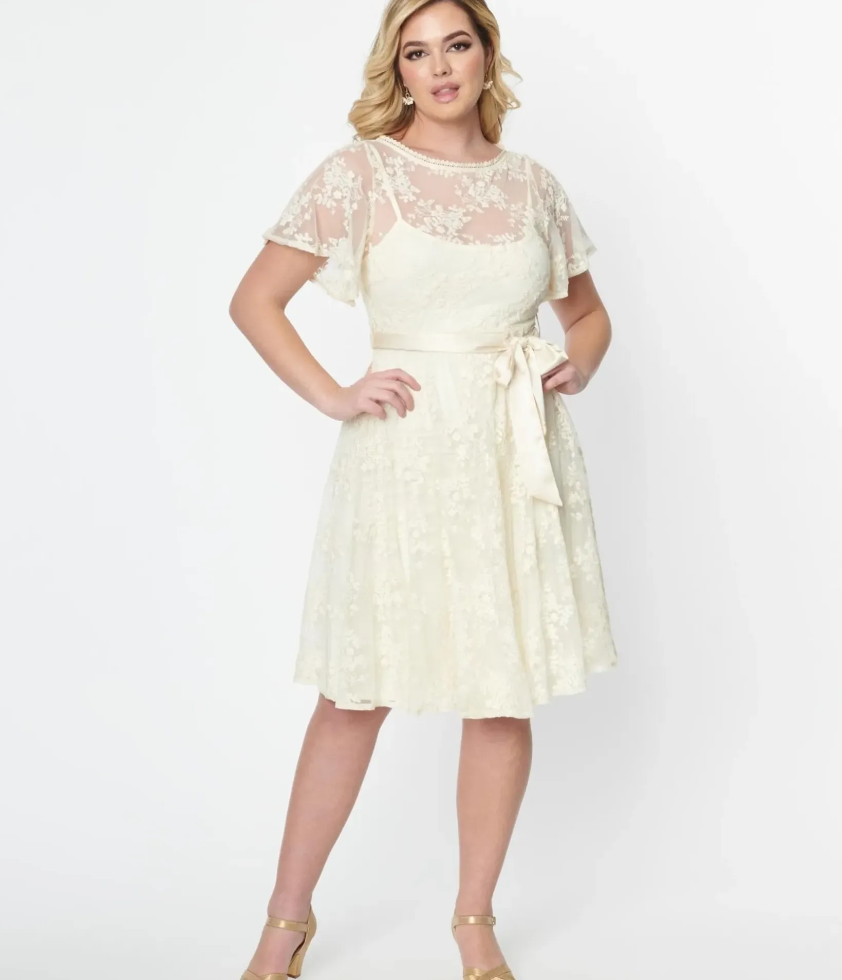 Unique Vintage Swing|Everyday Dresses>1930s Ivory Floral Lace Bridal Swing Dress