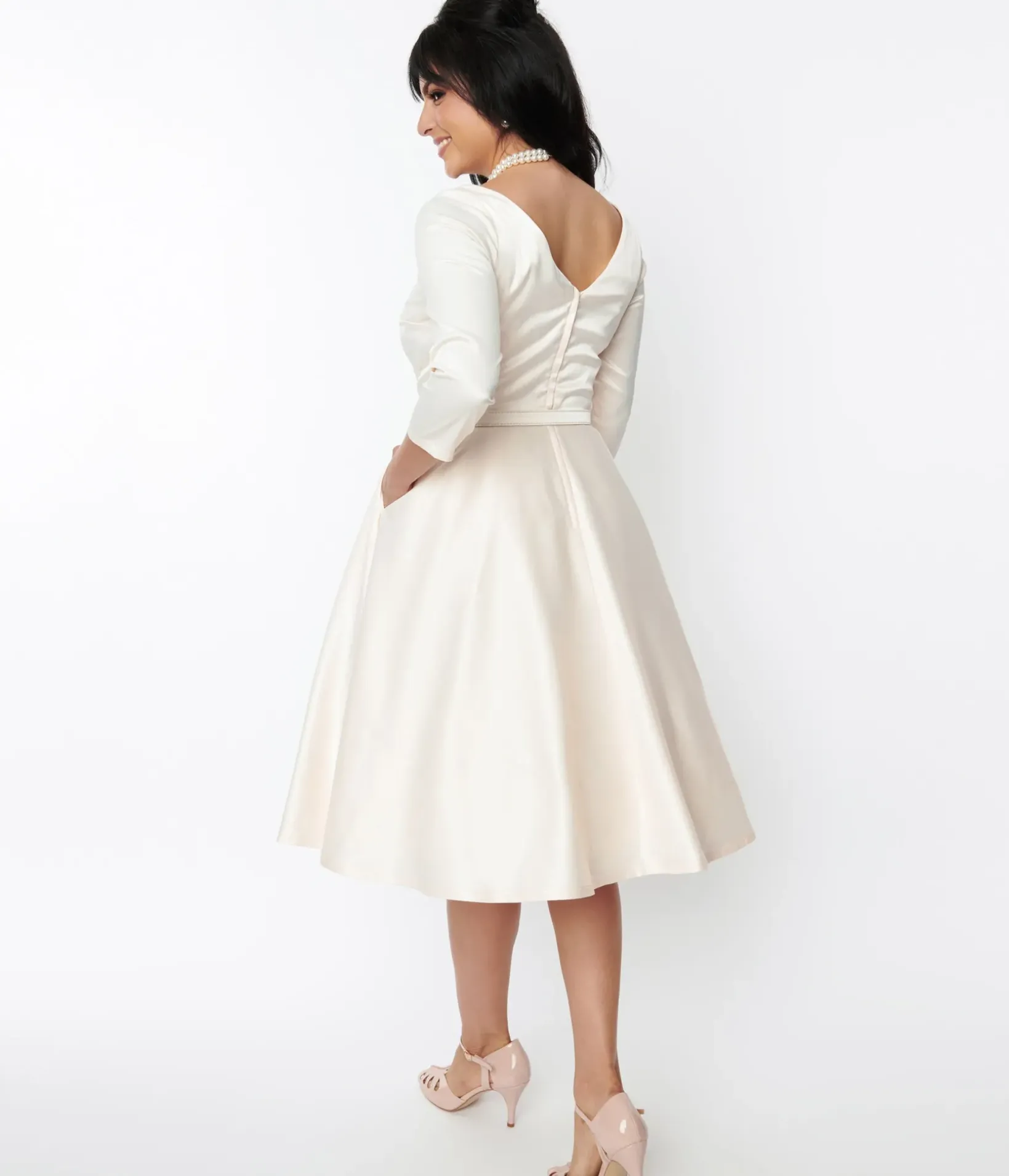 Unique Vintage Swing|Everyday Dresses>1950s Ivory Satin Devon Swing Dress
