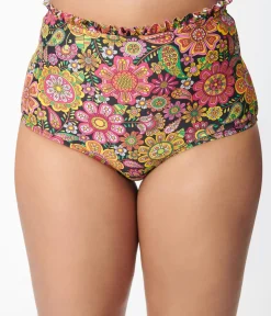 Unique Vintage Swim Bottoms|Two Piece Swim>1960s Kaleidoscope Floral Cape May Swim Bottoms