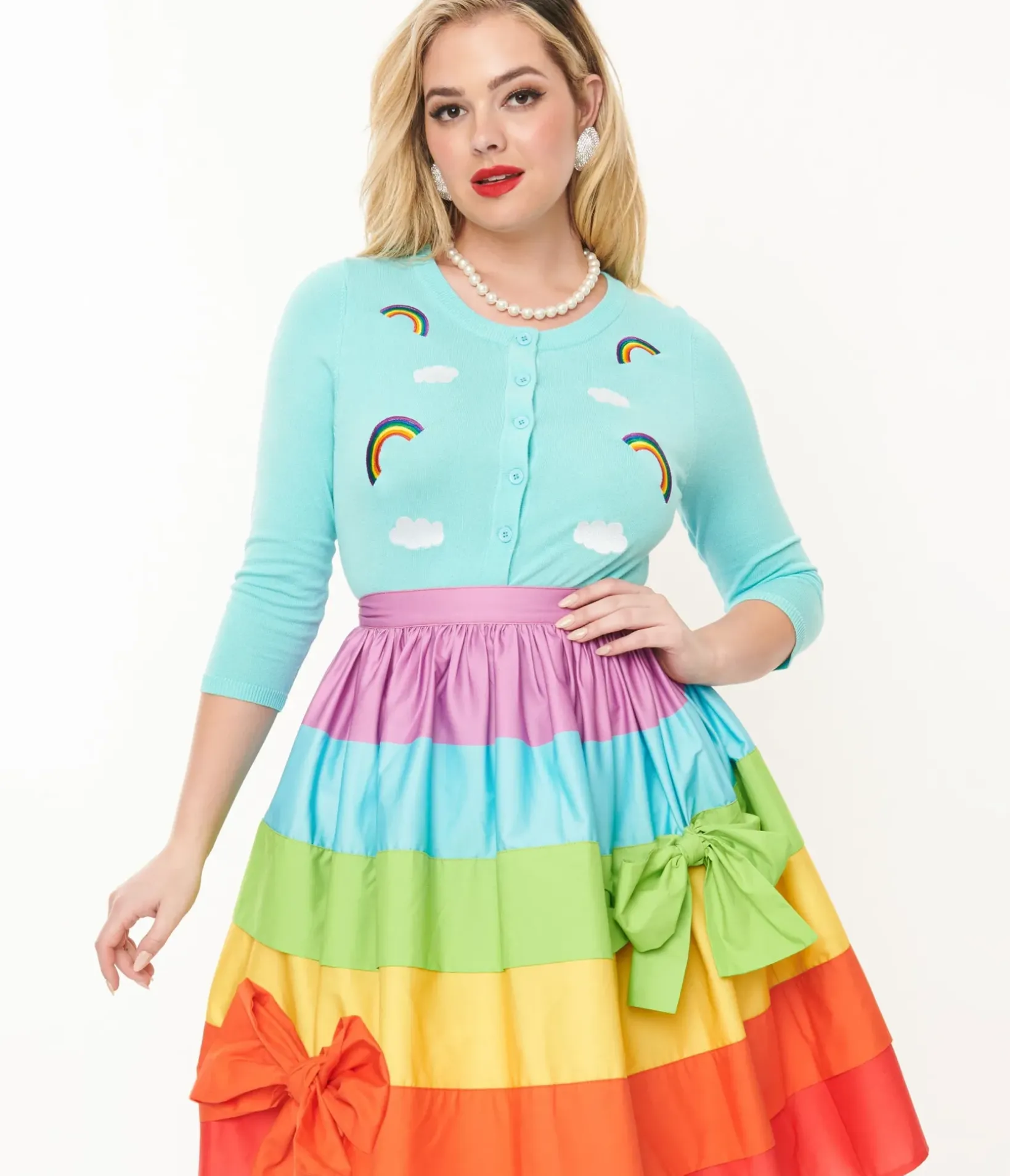 Unique Vintage Sweaters & Cardigans|Pride>Sky Blue & Rainbow Embroidered Bookworm Cardigan