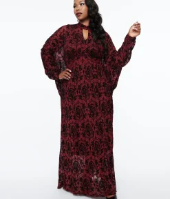 Unique Vintage Maxi|Caftans>1970s La Caterina Burgundy High Neck Caftan