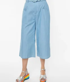 Unique Vintage Pants|Pants>1940s Light Blue Denim Ginger Capri Pants