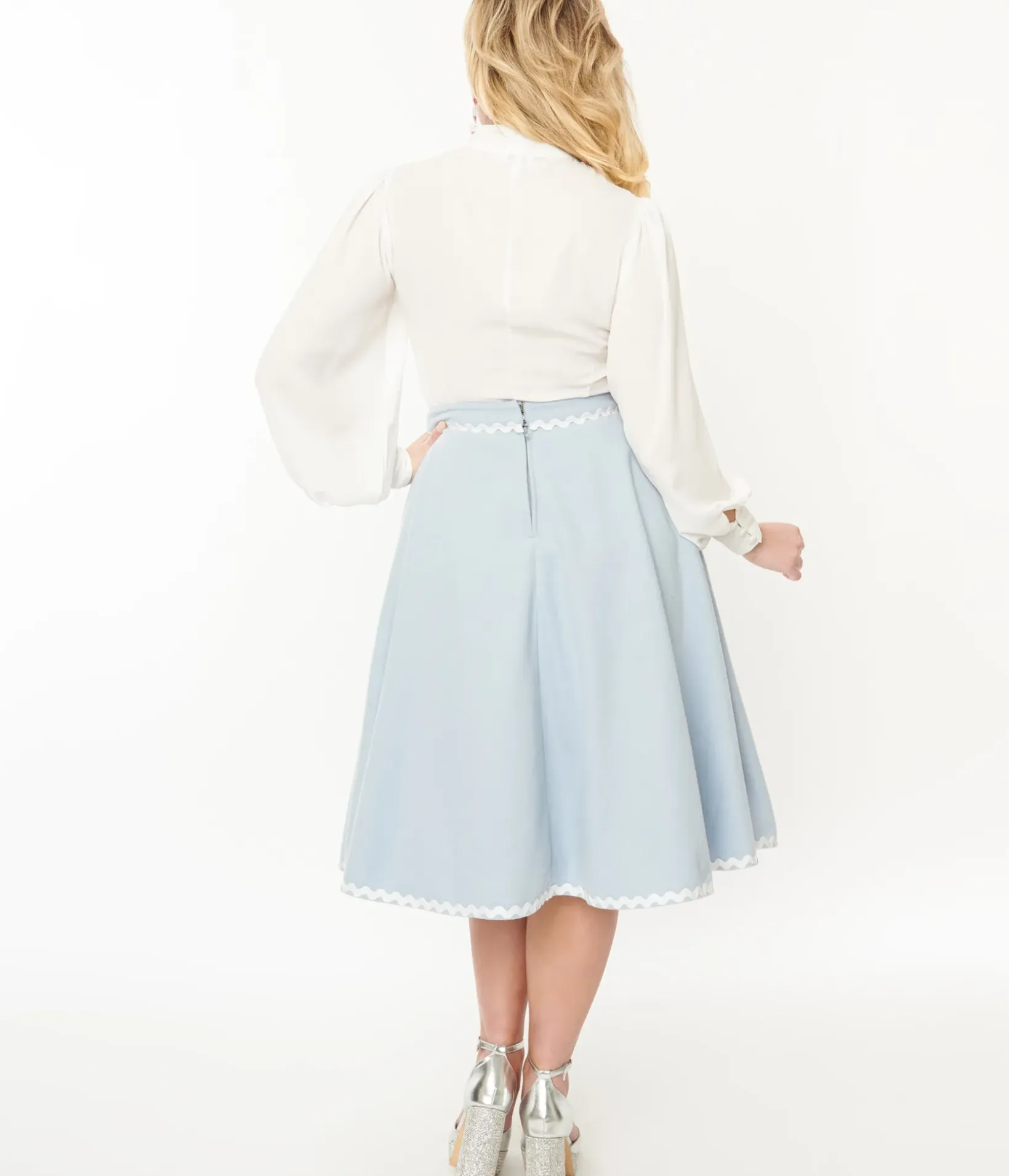Unique Vintage Skirts|Pride>1950s Light Blue & Rainbow Sequin Soda Shop Swing Skirt