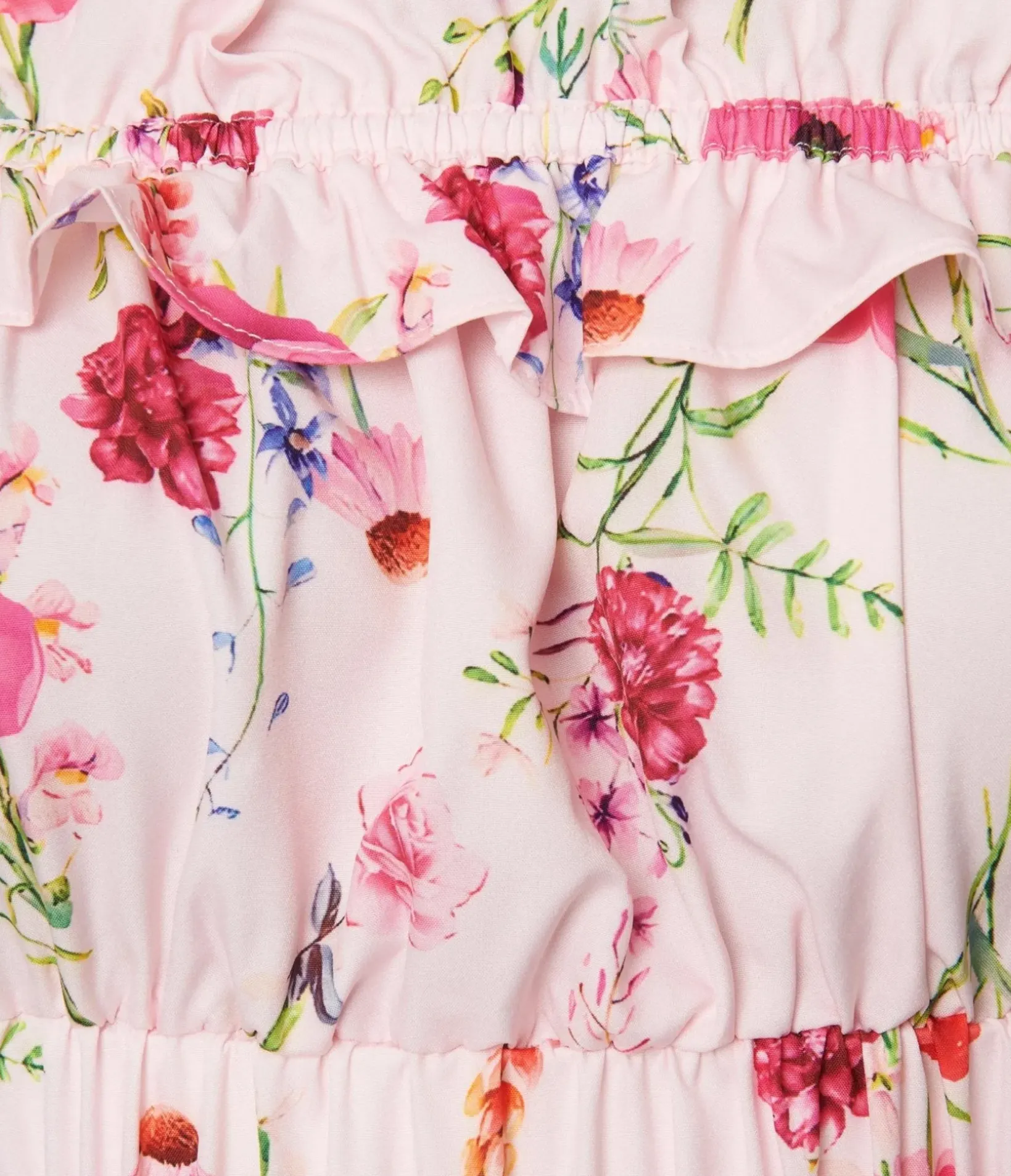 Unique Vintage All Things Pink>1970s Light Pink Floral Ruffle Up Crop Top