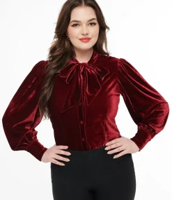 Unique Vintage Blouses|Work Wear>1950s Merlot Velvet Gwen Blouse