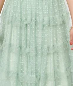 Unique Vintage Everyday Dresses|Special Occasion>1950s Mint Green Clip Dot Off The Shoulder Cocktail Dress