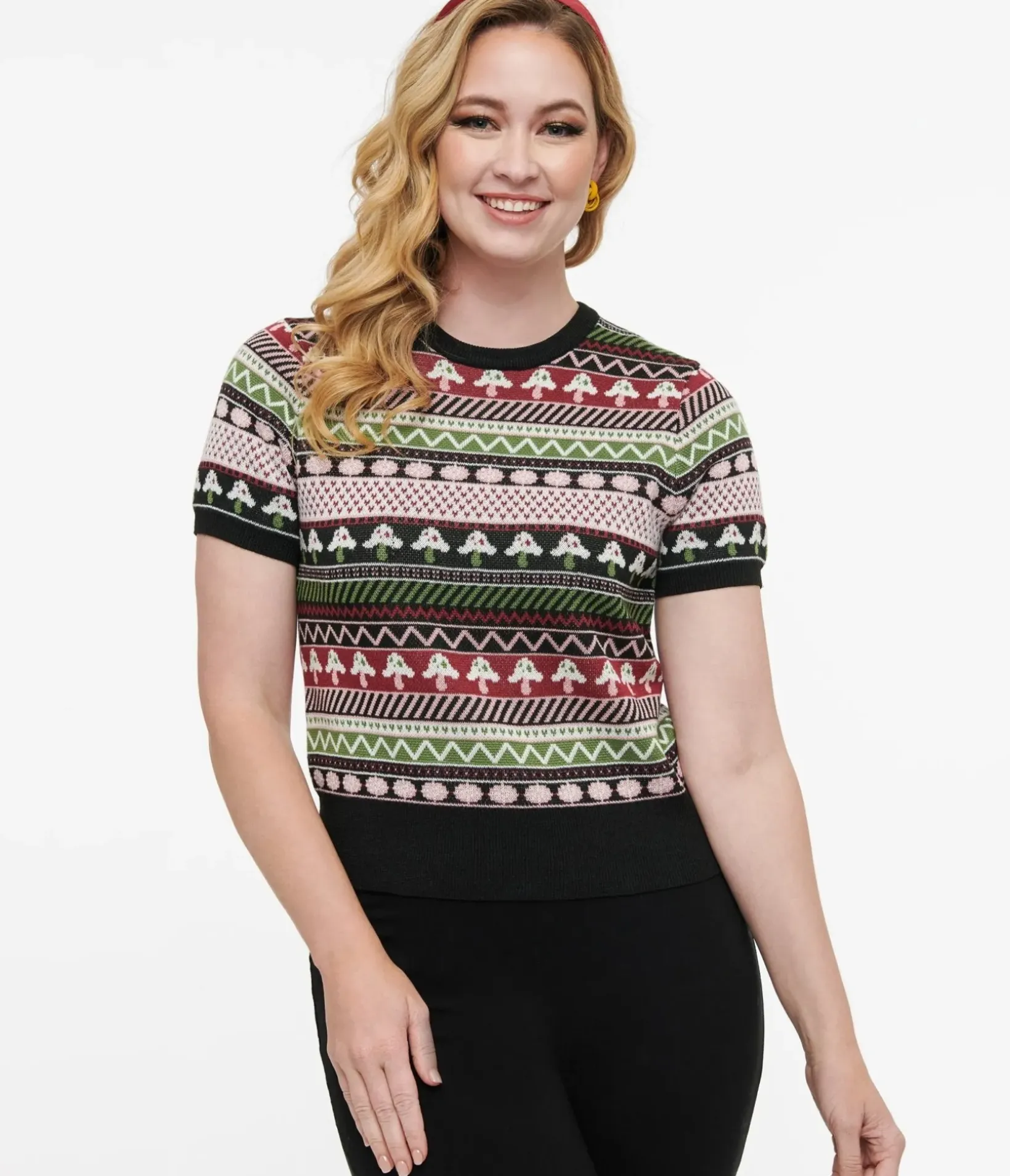 Unique Vintage Sweaters & Cardigans>1950s Mushroom Jacquard Sweater