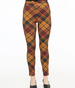 Unique Vintage Pants|Work Wear>1960s Mustard & Burgundy Plaid High Waist Cigarette Pants
