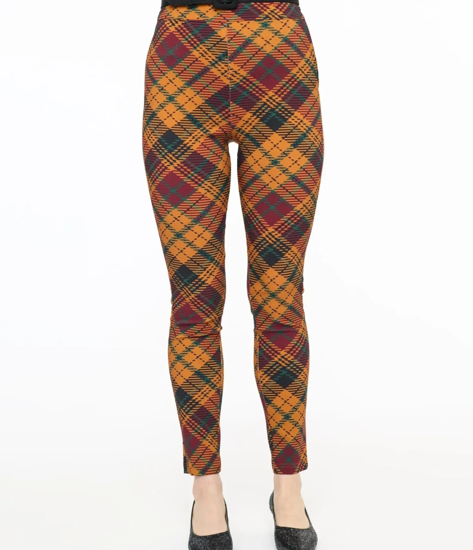 Unique Vintage Pants|Work Wear>1960s Mustard & Burgundy Plaid High Waist Cigarette Pants