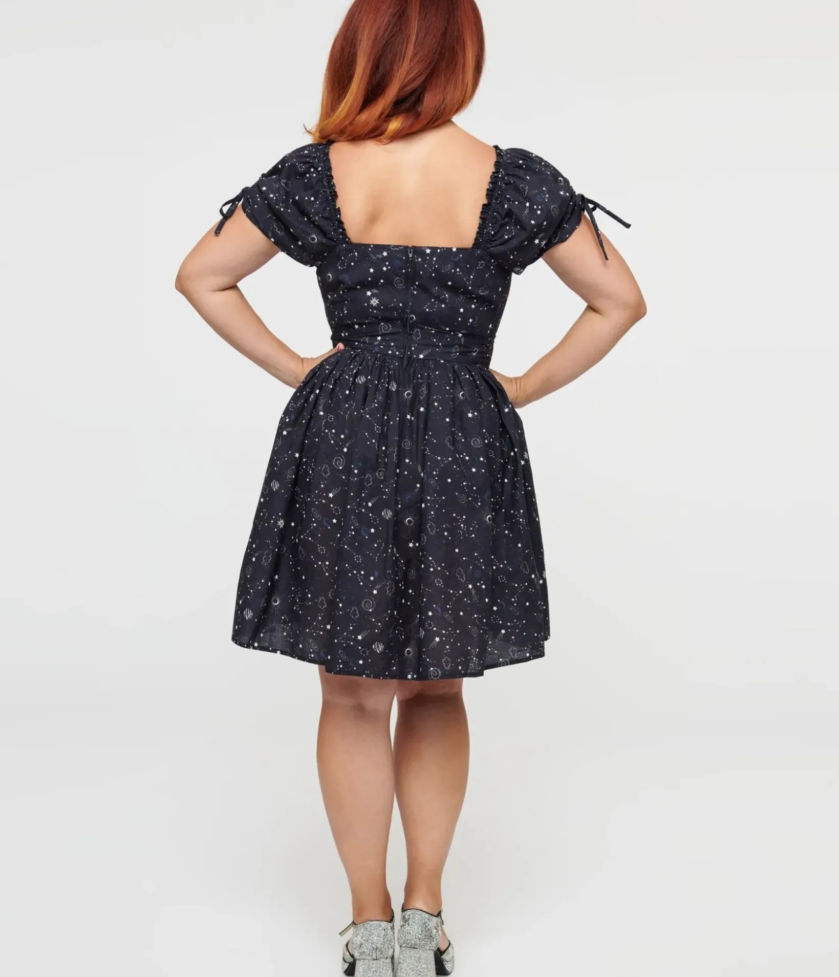Unique Vintage Swing|Pocket Dresses>1950s Navy Cosmos Print Swing Dress