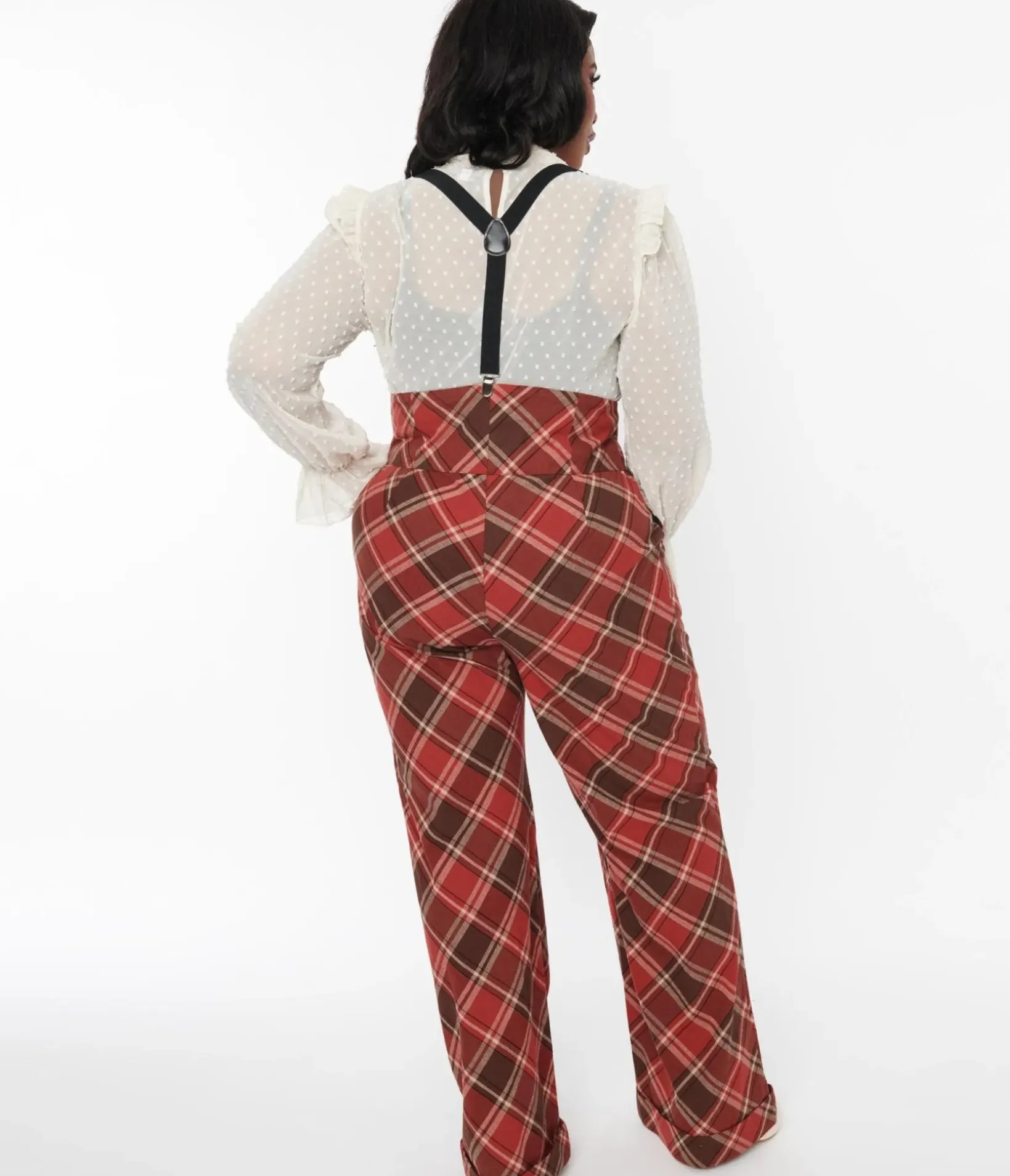 Unique Vintage Pants|Pants>1940s Navy & Orange Plaid High Waist Sailor Ginger Pants