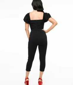 Unique Vintage Rompers & Jumpsuits|All Things Black>Solid Black Belted Jumpsuit