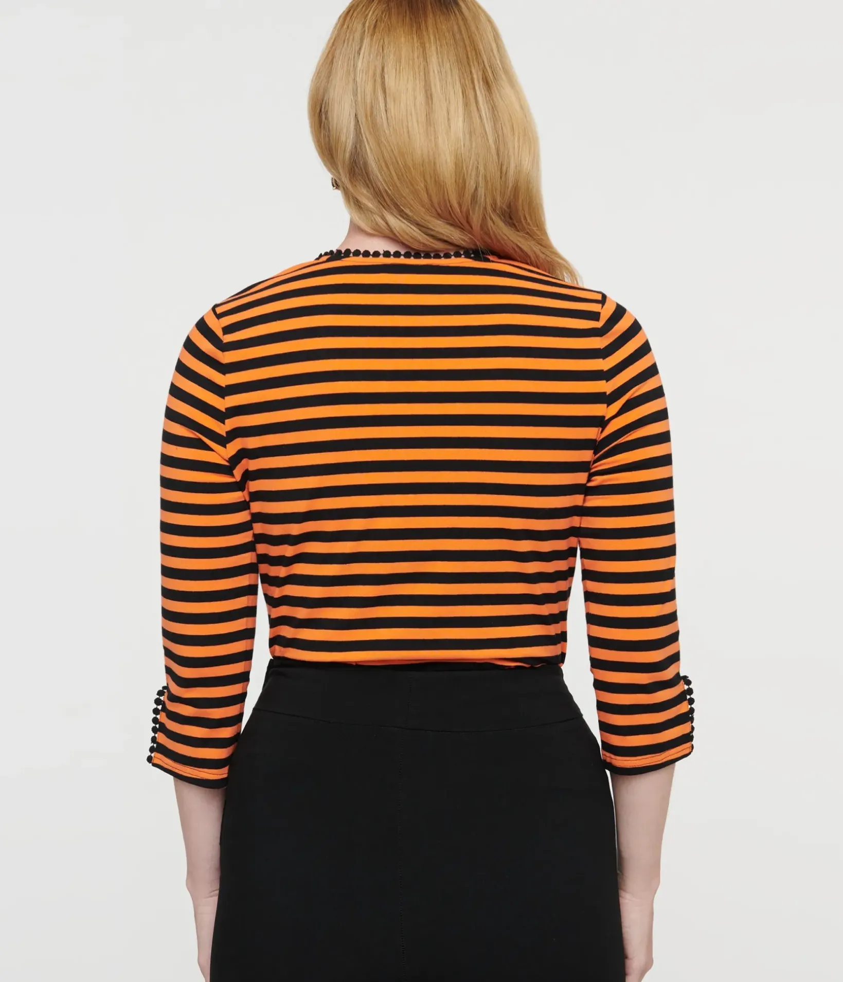 Unique Vintage Halloween>1950s Orange & Black Stripe Cutout Neck Tie Top
