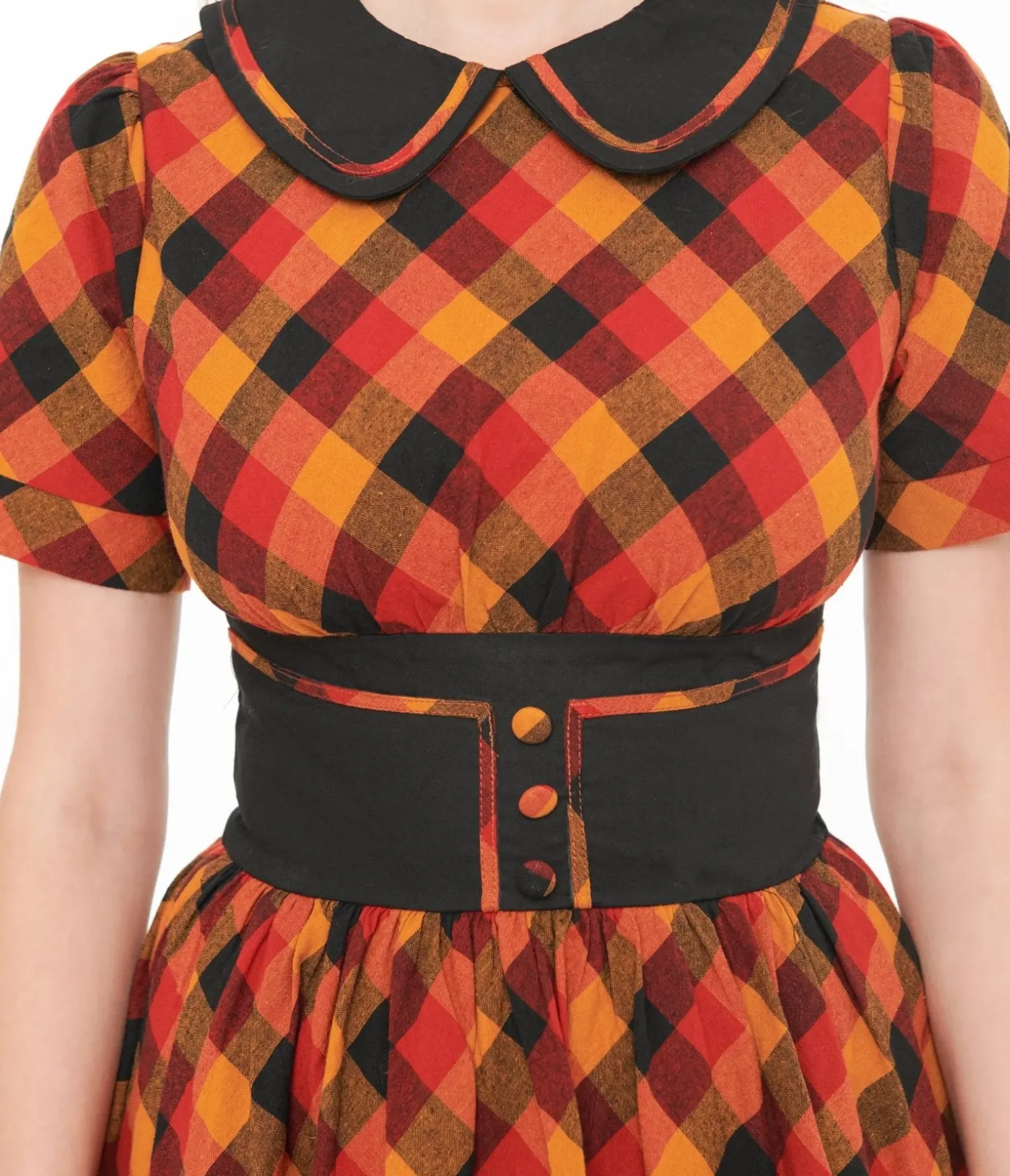Unique Vintage Swing|Pocket Dresses>1950s Orange & Red Plaid Peter Pan Collar Swing Dress