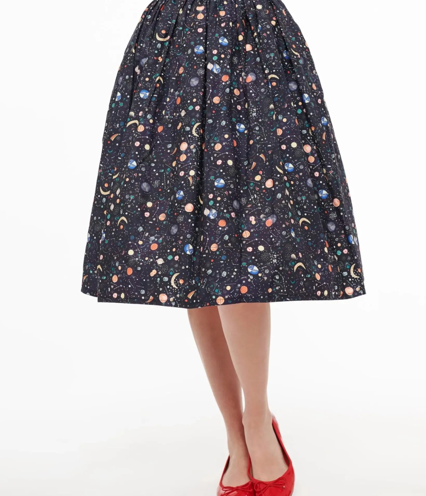 Unique Vintage Skirts|All Things Black>Space Print Gellar Swing Skirt
