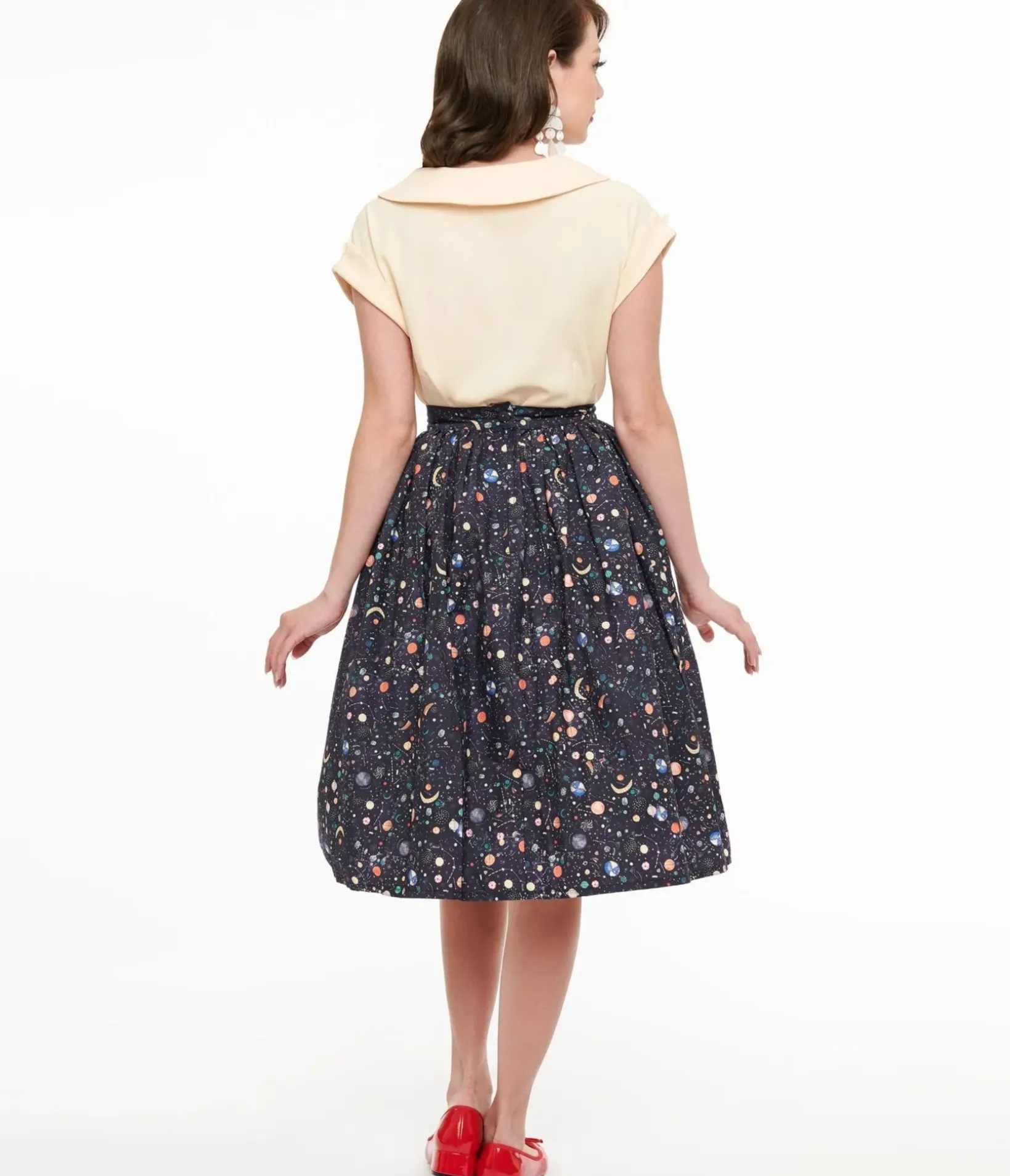 Unique Vintage Skirts|All Things Black>Space Print Gellar Swing Skirt