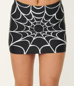 Unique Vintage Swim Bottoms|Two Piece Swim>Spiderweb Print Midnight Swim Skirt