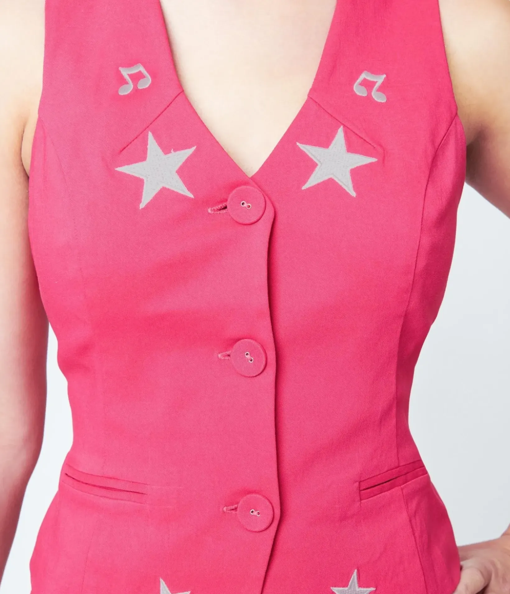 Unique Vintage All Things Pink>1970s Pink & Glitter Star Button Up Vest