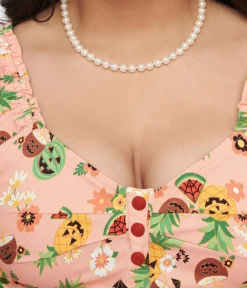 Unique Vintage Swing|Everyday Dresses>1950s Pink Jack-O-Lantern Fruit Ohara Swing Dress