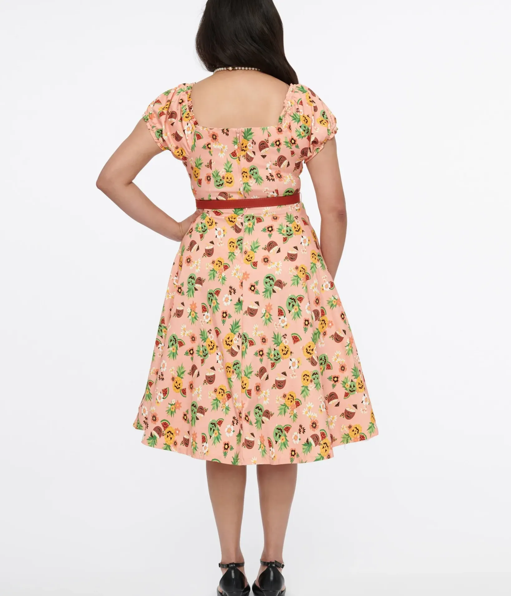 Unique Vintage Swing|Everyday Dresses>1950s Pink Jack-O-Lantern Fruit Ohara Swing Dress