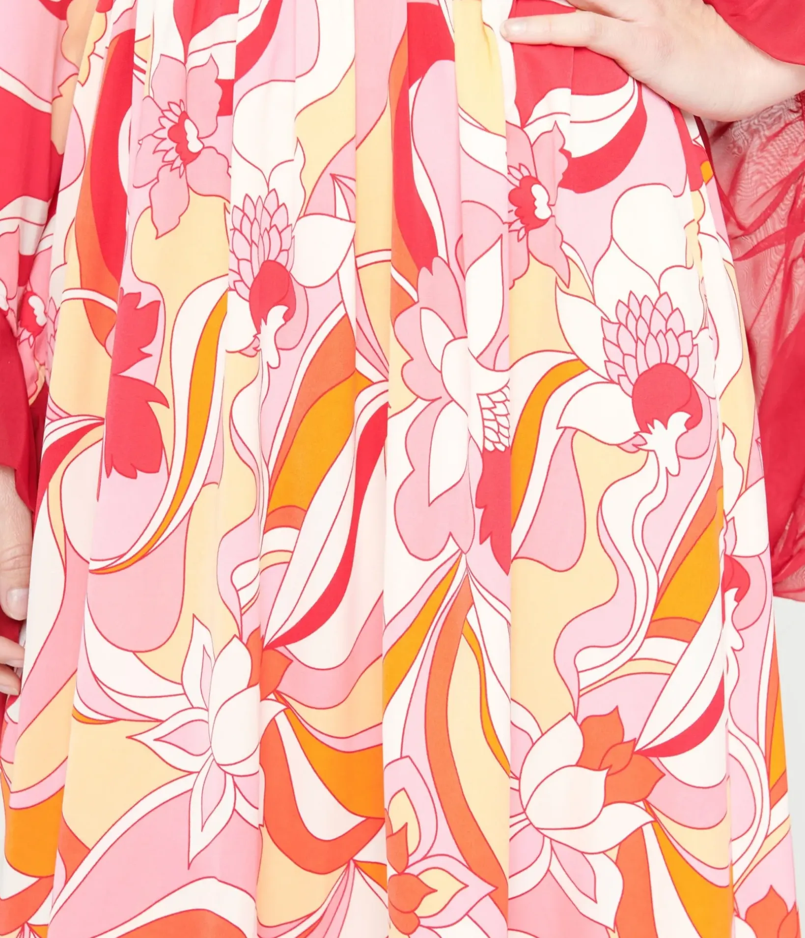 Unique Vintage Maxi|Everyday Dresses>1970s Pink & Red Psychedelic Floral Maxi Dress
