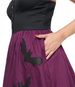 Unique Vintage Swing|Pocket Dresses>1950s Purple & Black Glitter Cat Swing Dress