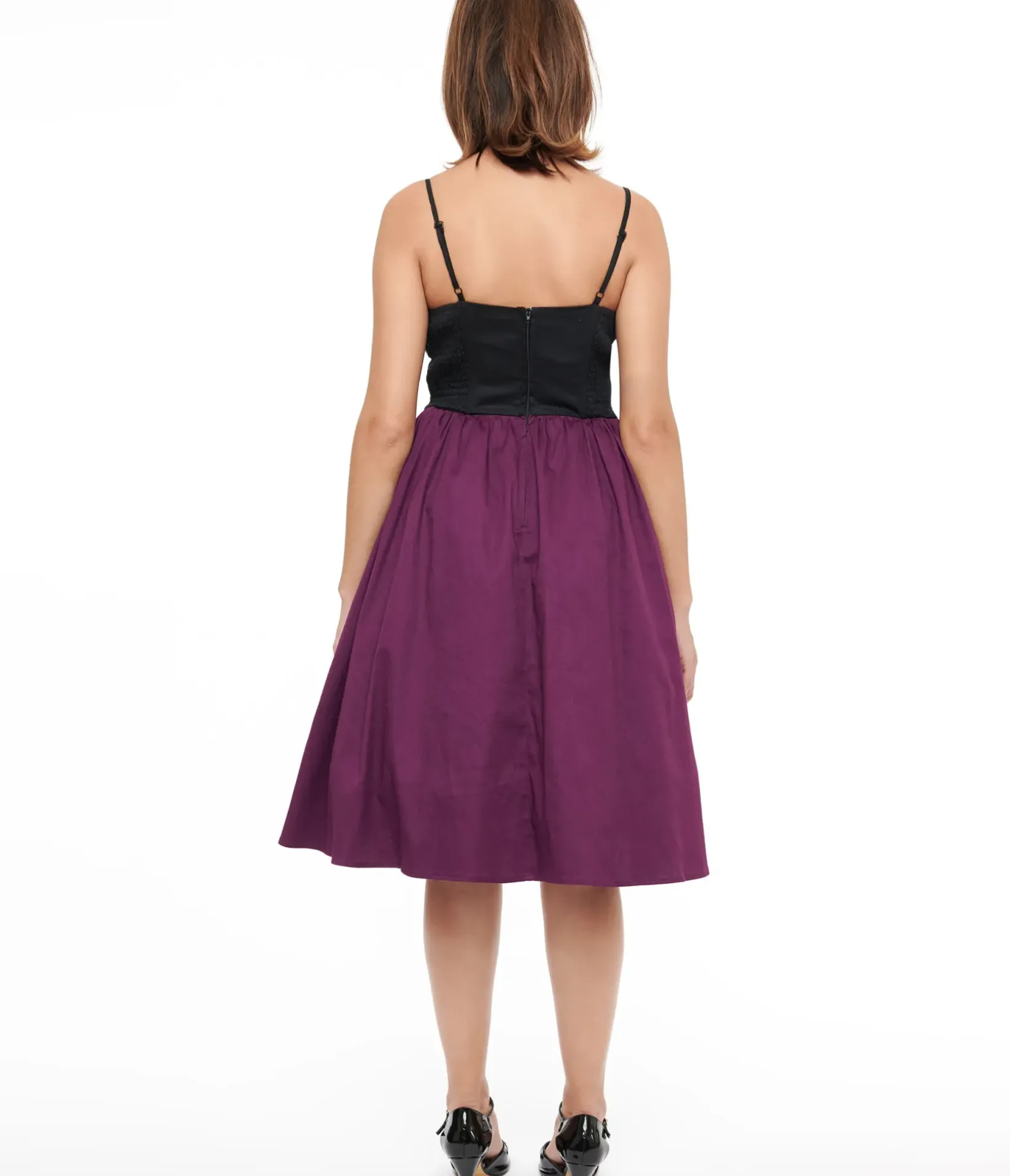 Unique Vintage Swing|Pocket Dresses>1950s Purple & Black Glitter Cat Swing Dress