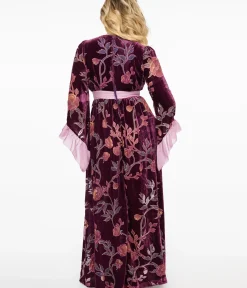 Unique Vintage Maxi|Everyday Dresses>1970s Purple Floral Burnout Velvet Maxi Dress