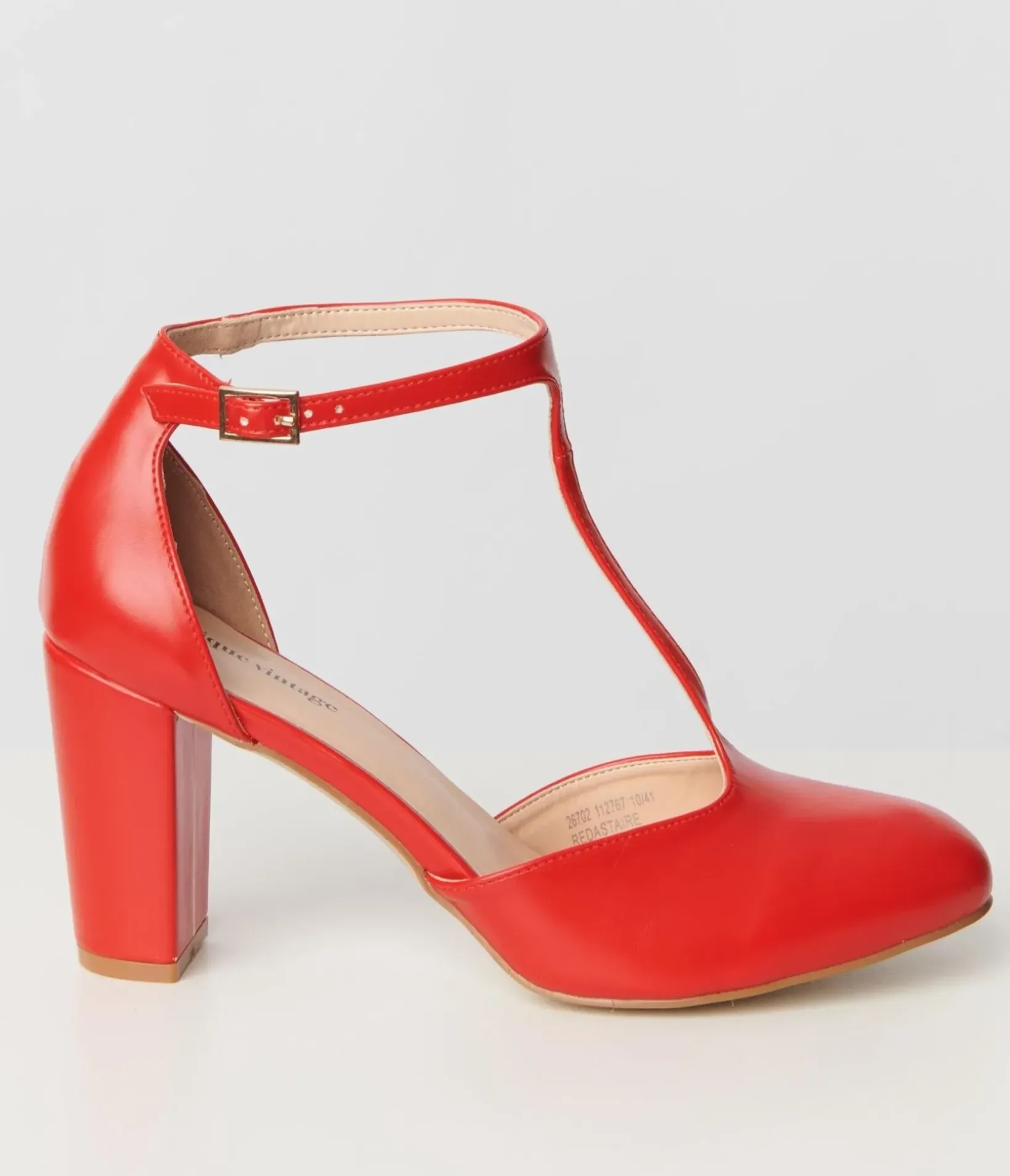 Unique Vintage Special Occasion|Heels>1920s Red Leatherette T-Strap Astaire Pumps
