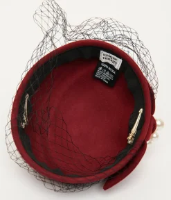 Unique Vintage All Things Red>1950s Red Pearl Pillbox Hat