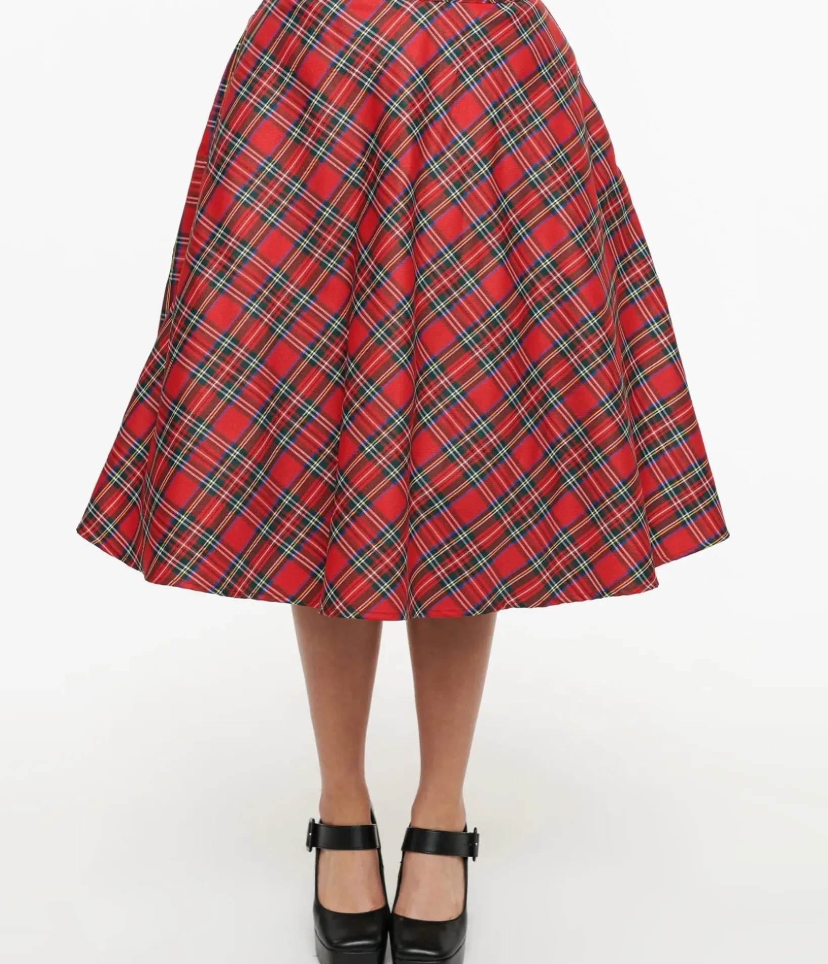 Unique Vintage Skirts|All Things Red>1950s Red Plaid High Waist Vivien Swing Skirt