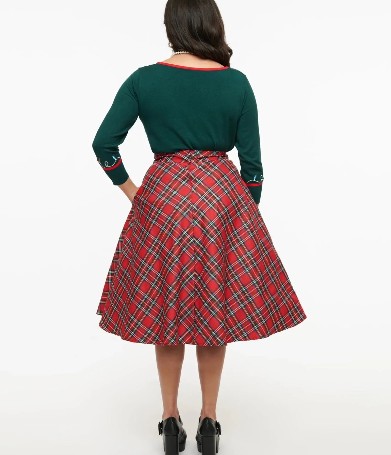 Unique Vintage Skirts|All Things Red>1950s Red Plaid High Waist Vivien Swing Skirt