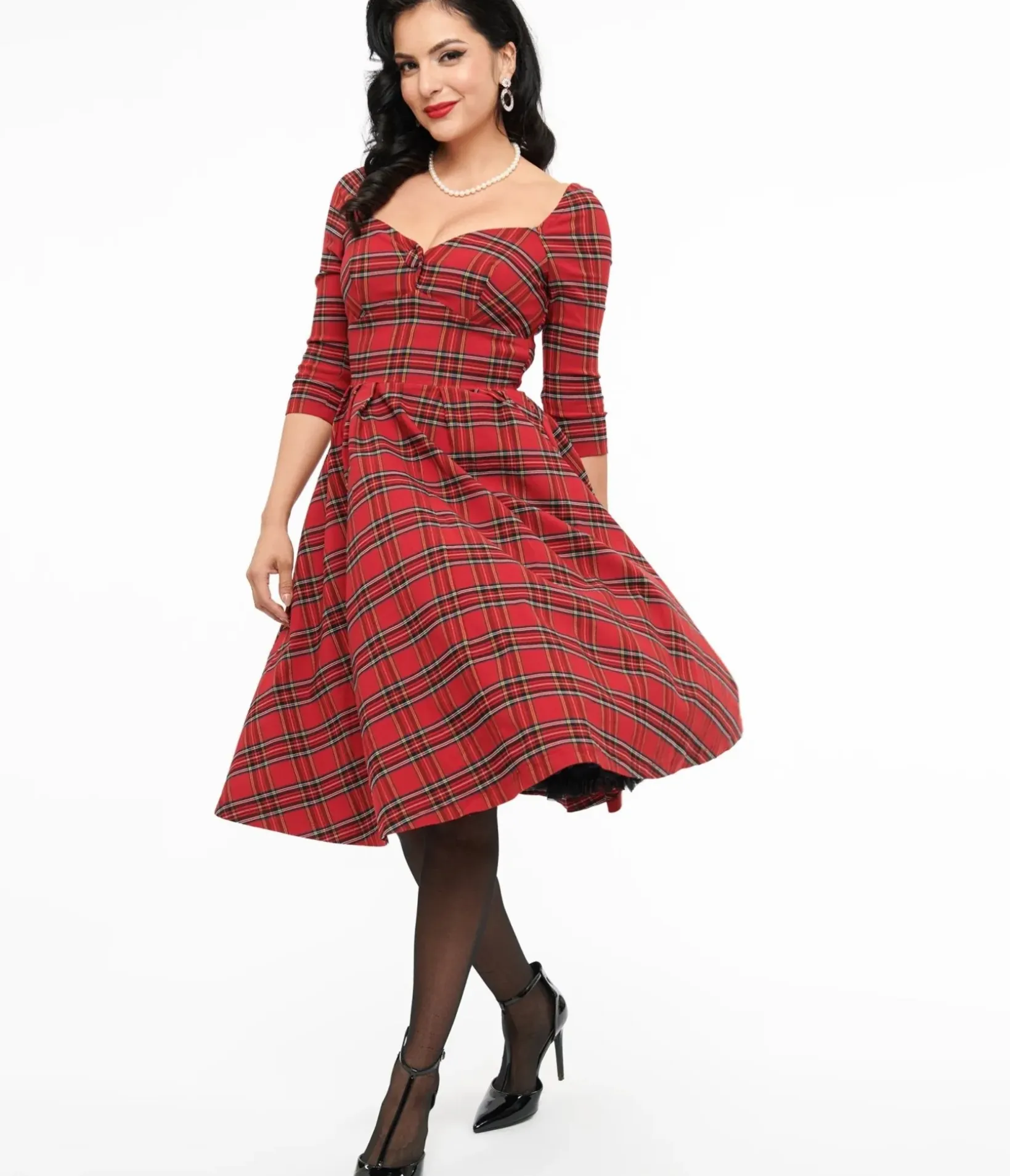 Unique Vintage Swing|Everyday Dresses>1950s Red Plaid Lamar Swing Dress