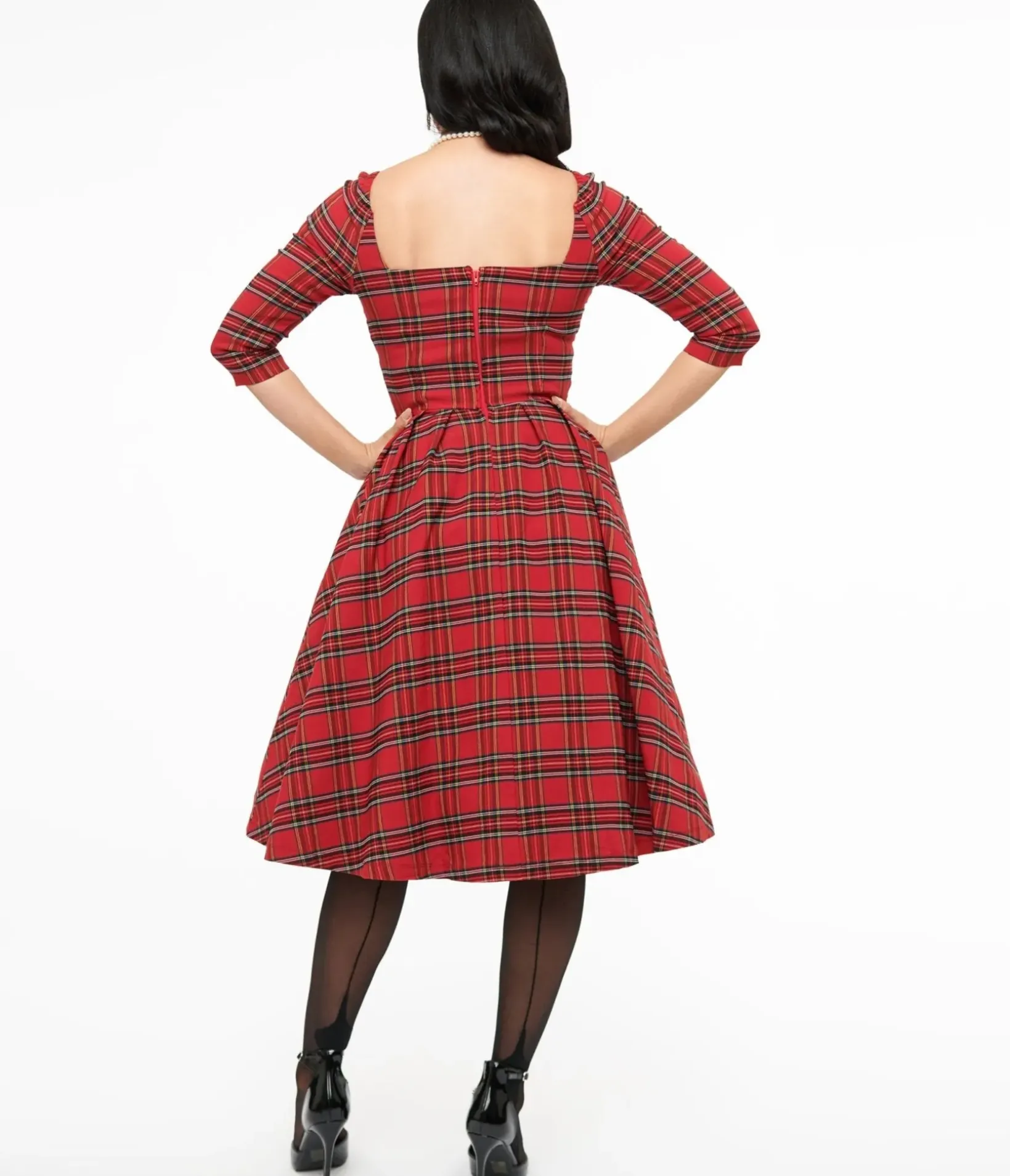Unique Vintage Swing|Everyday Dresses>1950s Red Plaid Lamar Swing Dress